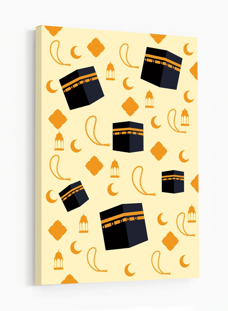 لوحة كانفاس على إطار خشبي بتصميم نمط الكعبة المشرفة وفانوس وهلال رمضان - Image 4